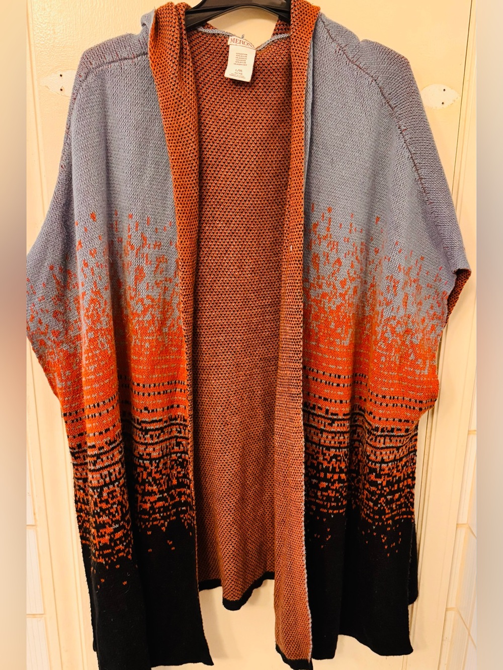 Merona Blue, Orange and Black Gradient Open-Front Shawl Style Cardigan